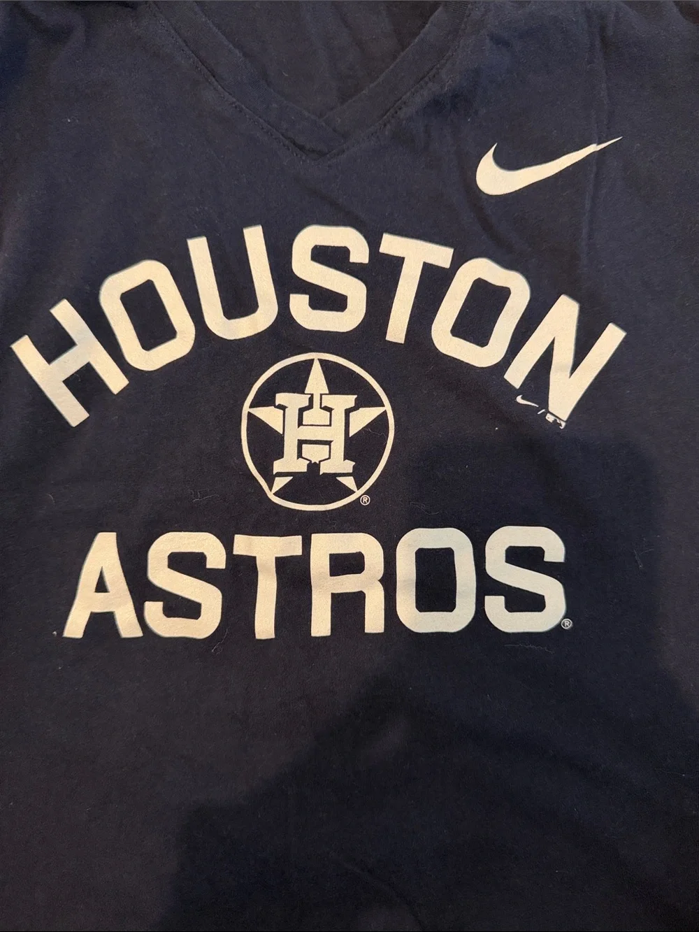 Nike Houston Astros Navy V-Neck Tee with Gray Raglan Sleeves